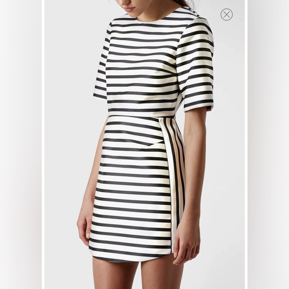 TOP SHOP - striped black white tailored fitted cocktail dress size US 4 - Picture 3 of 15
